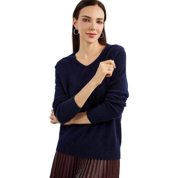 Women´s Cashmere Sweater V-Neck Long Sleeve Knit...
